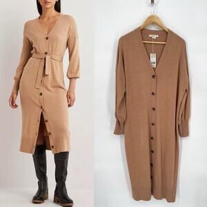Boden Tan Midi Sweater Dress with Button Detail (missing belt)